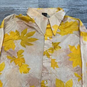 Vintage 80s Maximo California Design Yellow &‎ Pink Leaves Womens M Dress Shirt